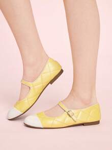 CUCCOO DOLLMOD Women's Contrast Color Buckle Design Casual Everyday Fashion Loafers For Christmas - Yellow - View 3