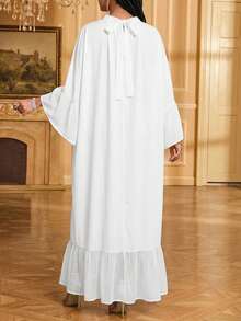 SHEIN Lady Đầm dài tay cổ lửng đơn sắc tối giản dành cho nữ, thích hợp mặc hàng ngày. - trắng - Xem 2
