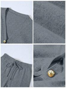 Franclia 女士休闲宽松针织毛衣裤套装（2件套），舒适简约设计 - 深灰色 - 查看 6