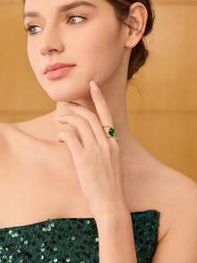 MOTF PREMIUM CINCIN TERBUKA GEOMETRIS ELEGAN BERLAPIS EMAS 18K - Hijau keemasan - View 4