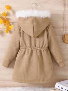 SHEIN Chaqueta casual con capucha de manga larga y textura para niña, otoño/invierno - Marrón - Ver 2