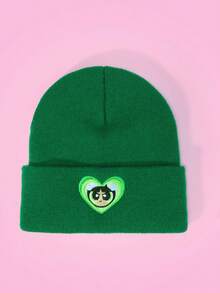 THE POWERPUFF GIRLS X SHEIN 1pc Knitted Beanie Hat With Cartoon Embroidery Pattern, Fashionable Street Riding Gift Choice - A - View 5