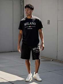 SHEIN Vacaura Bộ 2 món gồm áo thun cổ tròn tay ngắn và quần short cho bé trai tuổi teen, thích hợp mặc mùa hè. - màu đen - Xem 10