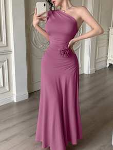 Modelyn 1pc Women's Sleeveless Pleated Slim Fit Dress, Solid Color - Bold Plum - View 8