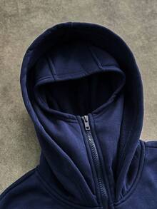 Manfinity Unisex Men's Knitted Casual Loose Fit Long Sleeve Hooded Sweatshirt, Fall, Winter, Couple Things - Navy Blue - View 8