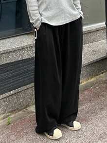 DAZY 男士保暖内衬字母刺绣弹力腰带运动裤，秋冬款 - 黑色 - 查看 4