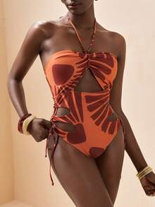 Zivah 2026款度假休闲沙滩优雅连体泳衣 - 鏽棕色 - 查看 3