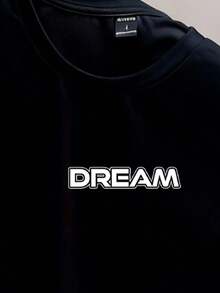 Manfinity Joysei Herren Standard Größe einfaches Buchstaben Grafik Schwarz Kurzarm T-Shirt und Shorts Set - Schwarz - Übersicht 2