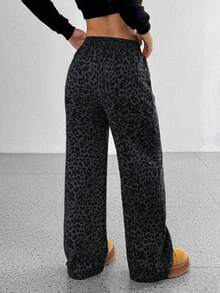 StreetHx 复古豹纹阔腿裤，宽松修身设计，街头范儿十足 - 深灰色 - 查看 2