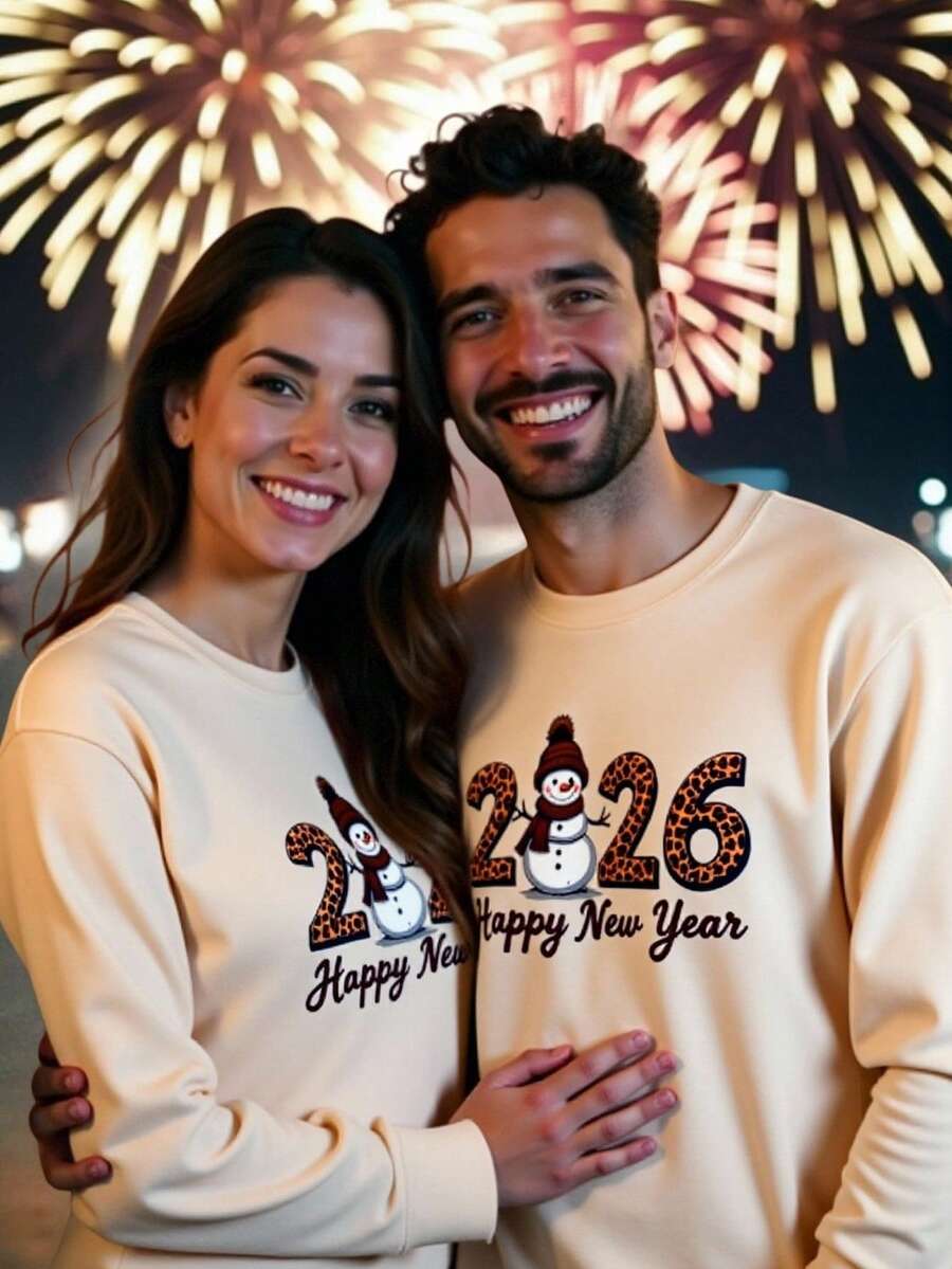 HIMLAND Men's Crew Neck Raglan Long Sleeve Casual Snowman 2026 Versatile Pullover Sweatshirt Matching Hoodies For Couple Couples Matching Outfits T Shirt Couple Twinning Outfits Anniversary Shirts Couple Shirts - Khaki - View 1