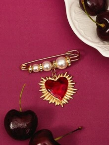 Glisma 复古个性化仿珍珠流苏胸针，适用于女士包包、情人节母亲节礼物金色情人节珠宝 - red heart pin - 查看 4