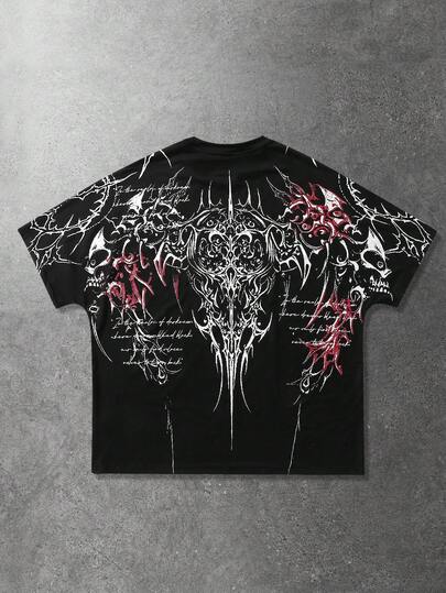 ROMWE MEN Goth 男士蝙蝠袖印花短袖T恤，适合春夏日常穿着