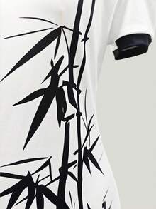 SHEIN Franclia Black & White Contrast Decor Elegant Collared Dress, Collegiate Style For Women Summer Dress Valentines Day Dress Beach Dress Party Dresses Wedding Guest Dress Elegant Dresses Vacation Outfits Women Floral Dress White Dress Chinese Standing Collar Dress Holiday Dress Casual Dress Graphic Dress - Black and White - View 8