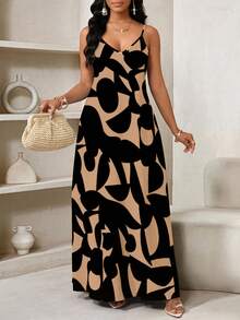 SHEIN Lady Vestido de tirantes largo con estampado geométrico, apto para uso casual diario - Multicolor - Ver 4