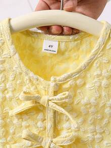 SHEIN Young Girl Tween Girls Casual Minimalist Comfy Round Neck Ruffle Hem Camisole And Pants 2 Piece Set - Yellow - View 6