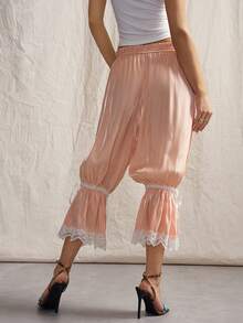 Sweetina 蕾丝拼接松紧腰宽松灯笼裤 - 粉色 - 查看 3