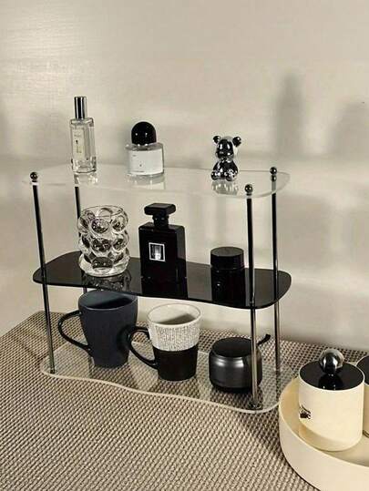 1pc Elegant 3-Tier Acrylic Shelf Perfume Tray With Black Base - Perfect For Bedroom, Living Room, Bathroom, Dining Area, And Foyer Decor, Multipurpose Shelf