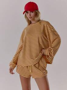 MUSERA Striped Long Sleeve Oversized Soft Boxy Fit Top Only Fall Autumn Cosy Cute Casual Coffee Club  Elegant Spring Y2k Summer - Yellow - View 6