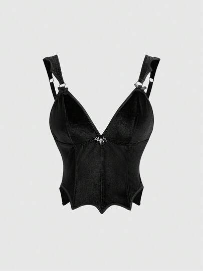 Goth Camiseta sin tirantes con colgante de murciélago de metal con estilo gótico de terciopelo para mujeres