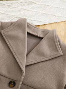 SHEIN Autumn/Winter Wool Blend Coat With Faux Fur Cuff Design, Fashionable, Sweet And Elegant Baby GirlOuterwear, Suitable For Outings, Parties And Celebrations - Khaki - View 7