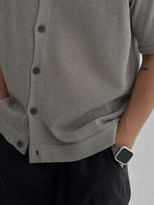 DAZY Men's Solid Color Khaki Cardigan Knit Top, Summer Spring - Khaki - View 6