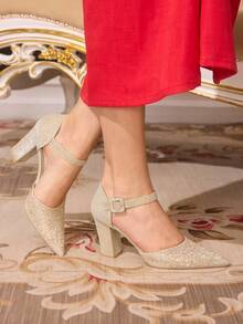 CUCCOO TILAWA أحذية كعب عالي أنيقة للنساء مزينة بالراين ستون للحفلات - لون شمبانيي - مشاهدة 5