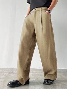 Manfinity Hypemode Casual Pocketed Wide Leg Thick Pants For Men, Autumn - Khaki - View 1