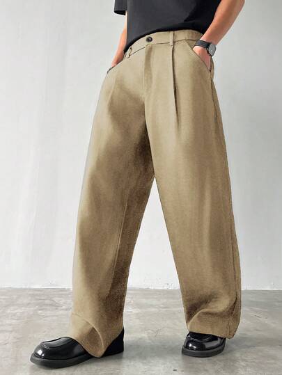 Manfinity Hypemode Casual Pocketed Wide Leg Thick Pants For Men, Autumn