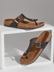 Solezae Dép xỏ ngón đế bằng bằng lưới trong suốt dành cho nữ – Mềm mại và sẵn sàng cho kỳ nghỉ - màu đen - Xem 7