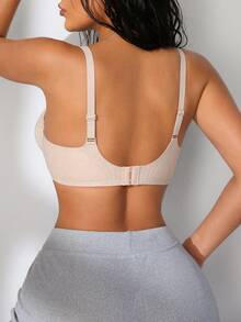 1pc Women's Solid Color Simple Everyday Push-Up Underwire Bra - Apricot - View 2