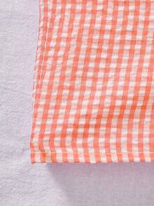 Genkimix Kids 女童休闲度假格子泡泡袖连体裤，夏季 - 橘色 - 查看 3