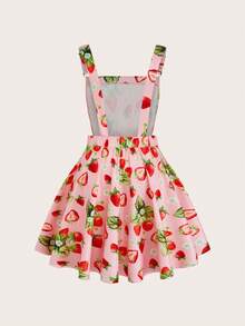 Sweetra 时尚百搭优雅可爱田园草莓印花连衣裙，收腰A字吊带迷你裙，女士 - 彩色 - 查看 2