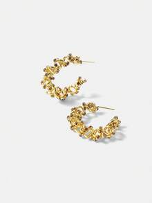 MOTF PREMIUM أقراط حلقية أنيقة مطلية بالذهب عيار 18 قيراط بسلسلة حلزونية مخلبية - ذهبي أصفر - مشاهدة 7