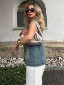 Jeta Ari 1pc Button Front Vest Denim Top - Light Wash - View 4
