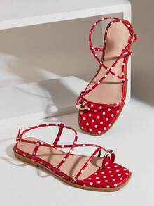 SHUZIA #ArtSpot Sandal quai ngang chấm bi đỏ dành cho nữ – Màu sắc rực rỡ, bắt mắt và thu hút. - Đỏ - Xem 6