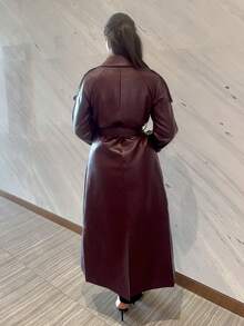MDEdit Autumn/Winter Fashion Women's Long Leather Burgundy Trench Coat,Burgundy Coat,Burgundy Fashion Coat,Versatile And Practical Coat,Fall - Burgundy - View 2