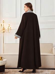 Al Najma Abaya holgada de manga larga con cuello de solapa, estampado de dragón y fénix, adecuada para primavera y otoño, talla grande - Multicolor - Ver 2