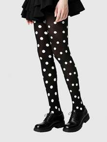 ROMWE Grunge Punk 1 Pair Gothic Punk-Style Black & Striped Tights, Halloween - Black 2 colors - View 3