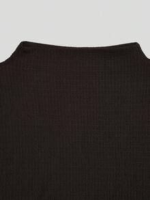 SHEIN CURVE+ 大码女式针织提花金属装饰驼色喇叭袖连衣裙 - 棕色 - 查看 6
