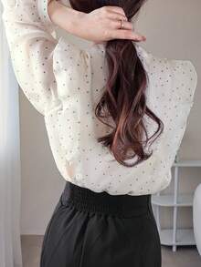 FRIFUL 女士优雅通勤波点印花荷叶边下摆衬衫