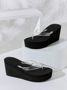 SHUZIA Women's Thong Straps Wedge Platforms EVA Slide Sandals - Clear - View 5