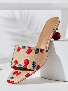 SHUZIA Giày sandal nữ đế vừa phải hình quả anh đào, kiểu dáng gợi cảm, dễ thương. - Màu be - Xem 6