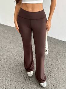 SHEIN Tall Women's High Waist Elastic Yoga Pants, Slimming Fitness Leggings - Brown - View 7