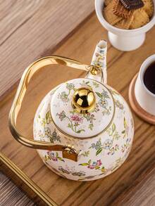 Cirelle Floral Enamel Kettle With Gold Handle – 1.2L /2.5L Stovetop Teapot For Gas Stove, Durable Home Kitchen Essential For Tea & Coffee, Rustic Farmhouse Decor - Multicolor - View 6