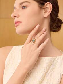 MOTF PREMIUM Anillo decorativo elegante con diseño geométrico curvo enchapado en oro de 18K - Azul - Ver 6