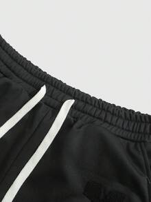 ROMWE MEN Men's Casual American Style Cross Embroidered Shorts, Spring/Summer - Black - View 6