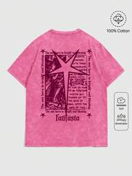 Street Life Letter Print Pink Round Neck Casual Short Sleeve T-Shirt