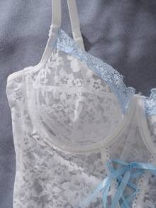 Conjunto de lencería de body con volantes de encaje romántico para mujer, 3 piezas para salir - Multicolor - Ver 6