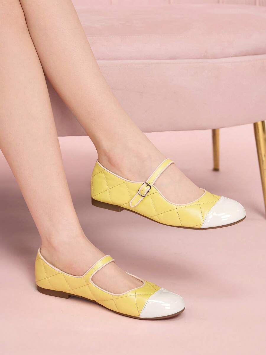 CUCCOO DOLLMOD Women's Contrast Color Buckle Design Casual Everyday Fashion Loafers For Christmas - Yellow - View 1