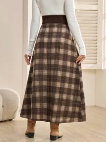 SHEIN Maternity Plaid Minimalist Casual Midi Skirt - Multicolor - View 2